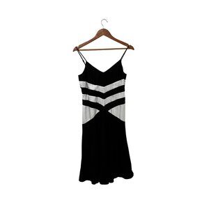 VTG Y2K 90s Philip Di Caprio Women's Silk Bias Cut Black & White Midi Dress Size